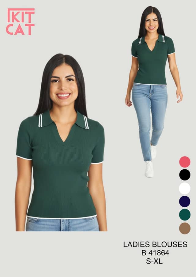 Collared Polo Top — Ladieswear · green · S–XL