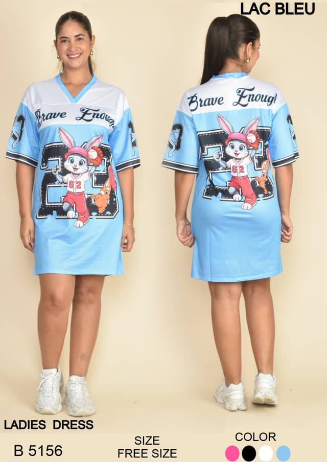 Graphic Tee Dress — Casual · light blue · free size